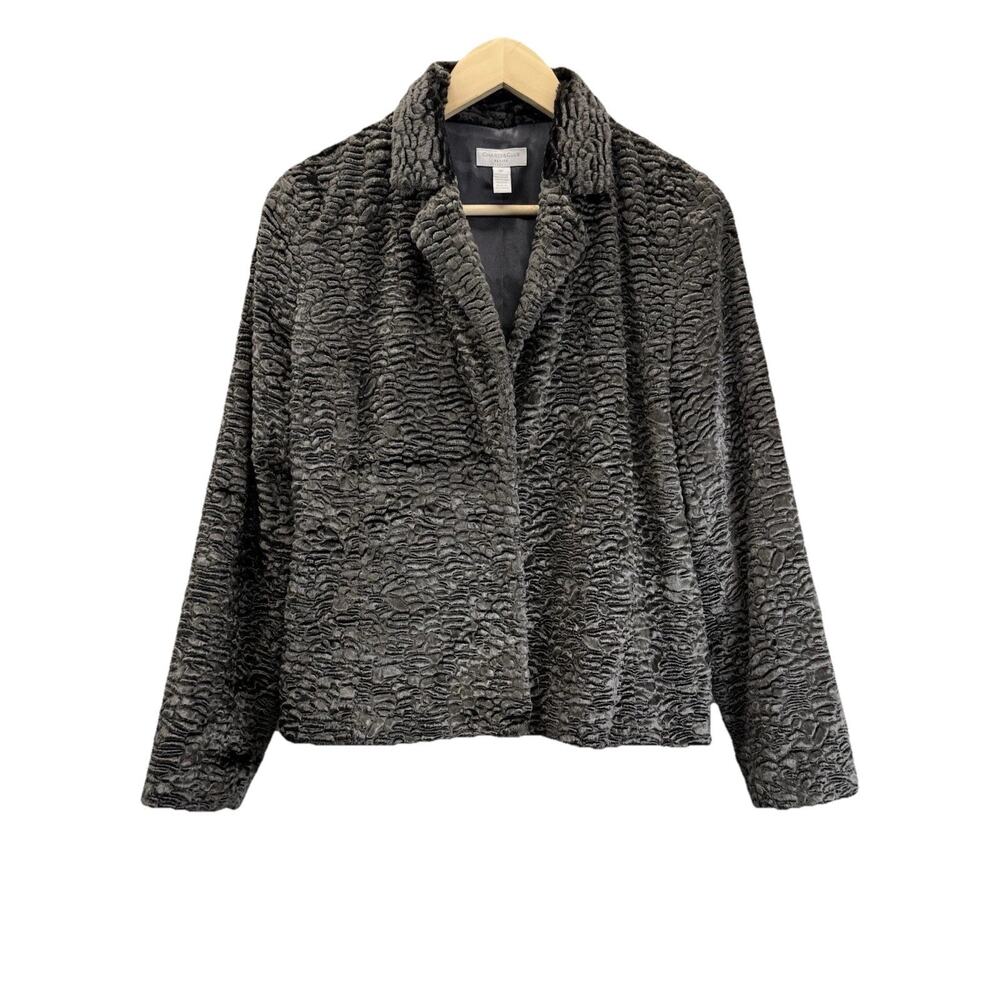 Charter Club (Flawed) Petite Faux Fur Textured Jacket Gray 8P Cropped Glam Chic